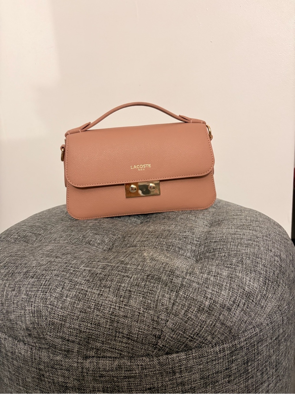 Lacoste Peach Top-Handle Satchel with Gold Hardware
